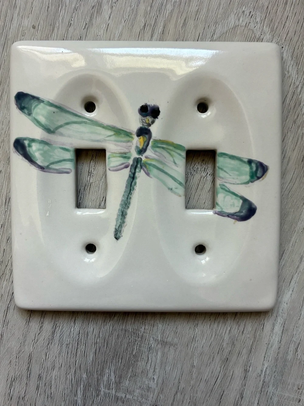 Dragonfly Double Toggle Ceramic Wall Switch Plate White Green Fairycore